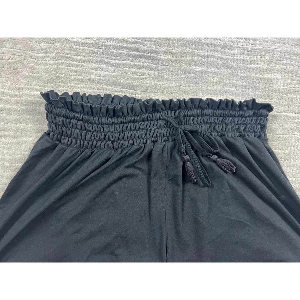 Hot Kiss Shorts Womens Medium Black Paperbag Smocked Waist Tassel Lounge Casual‎